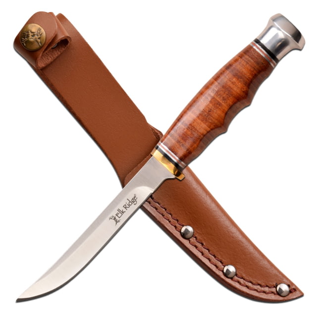 Elk Ridge Outskirt Fixed Blade Skinner Knife 8Cr13 Stainless Steel Drop Point Light Brown