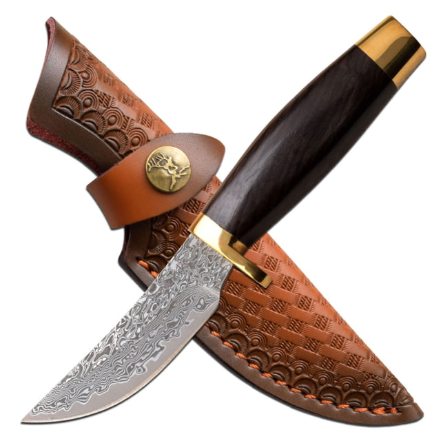Elk Ridge Persian Fixed Blade Knife 3.5 in Damascus Steel Brown