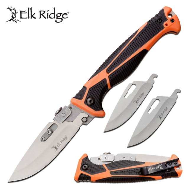 Elk Ridge Trek Changeable Folding Knife 4 in 5Cr15 Stainless Steel Drop Point Black/Orange