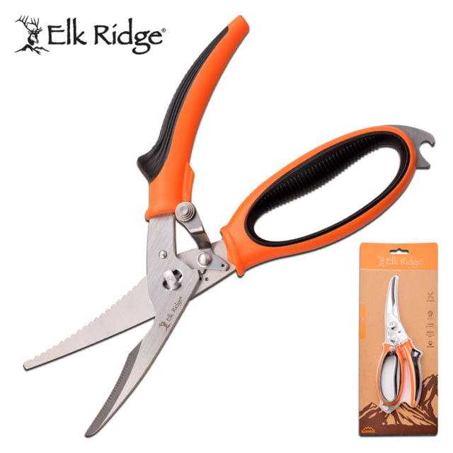 Elk Ridge Trek Clamshell Spring Loaded Shears 5Cr15 Stainless Steel Black/Orange