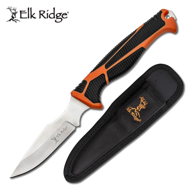 Elk Ridge Trek Fixed Blade Caping Knife 4 in 8Cr13 Stainless Steel Drop Point Black/Orange