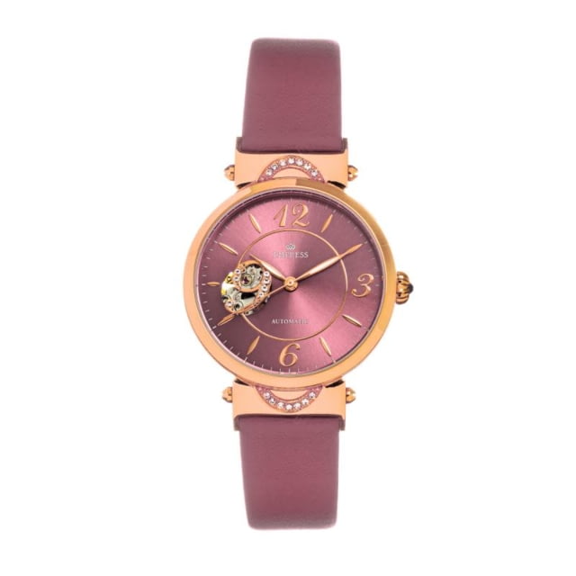 Empress Alouette Automatic Semi-Skeleton Leather-Band Watch Pink - Women's