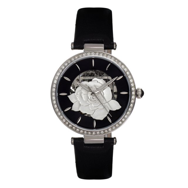 Empress Anne Automatic Semi-Skeleton Leather-Band Watch Black One Size