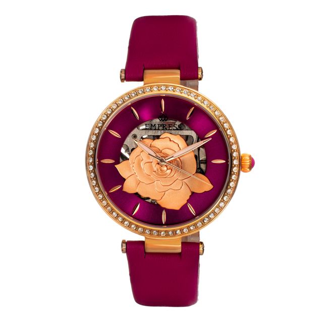Empress Anne Automatic Semi-Skeleton Leather-Band Watch Hot Pink One Size