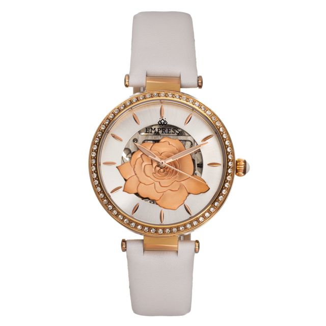 Empress Anne Automatic Semi-Skeleton Leather-Band Watch White One Size