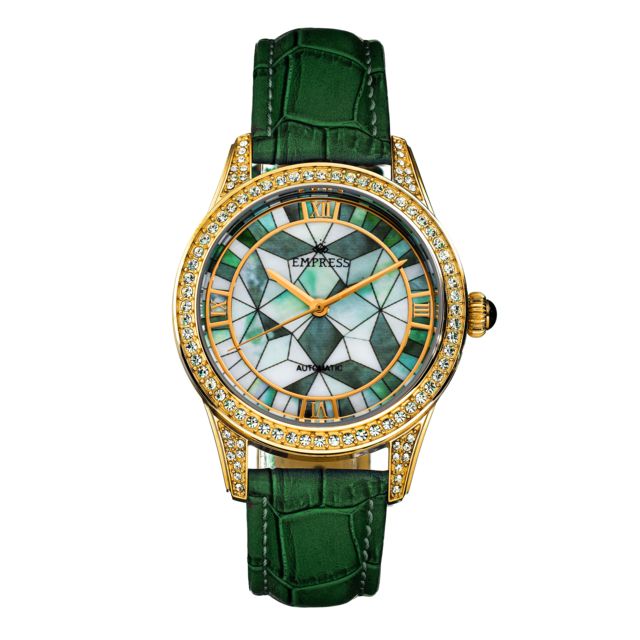 Empress Augusta Automatic Mosaic Mother-of-Pearl Leather-Band Watch Gold/Green One Size