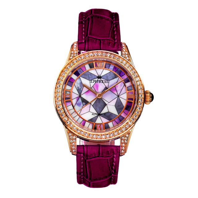 Empress Augusta Automatic Mosaic Mother-of-Pearl Leather-Band Watch Rose Gold/Fuchsia One Size