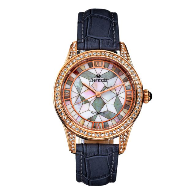 Empress Augusta Automatic Mosaic Mother-of-Pearl Leather-Band Watch Rose Gold/Grey One Size