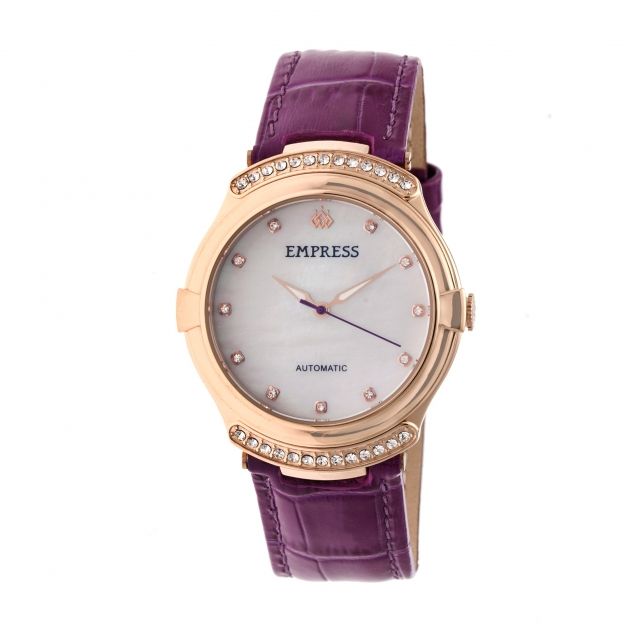 Empress Francesca Automatic MOP Leather Band Watches - Women's Fuschia One Size