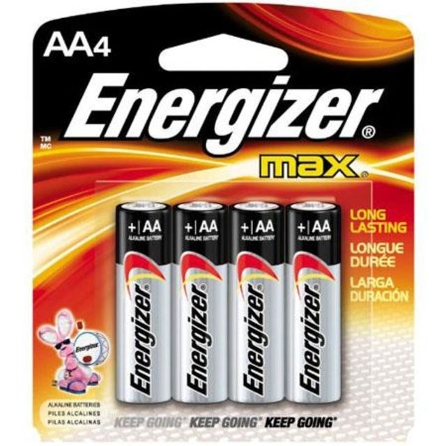 Energizer Max Alkaline AA Batteries 1.5 Volt 4 Pack E91BP-4