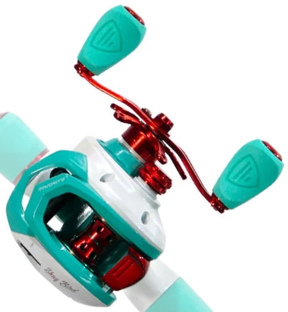 Favorite Fishing ShayBird Casting Reel Retail Packaging 100 Right Hand White/Teal