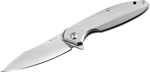 RUIKE P128 Folding Knife 3.66in 14C28N Stainless Steel Clip Point Plain Blade Silver