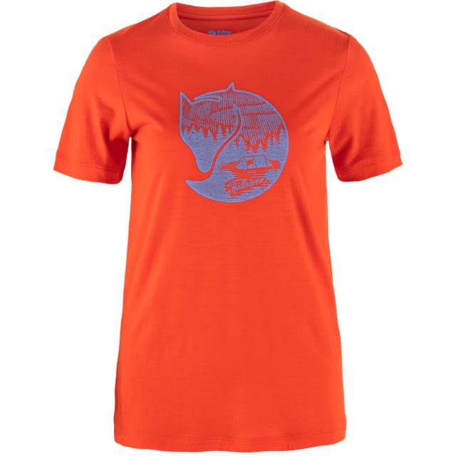 Fjallraven Abisko Wool Fox Short Sleeve - Women's Flame Orange/Ultramarine Large