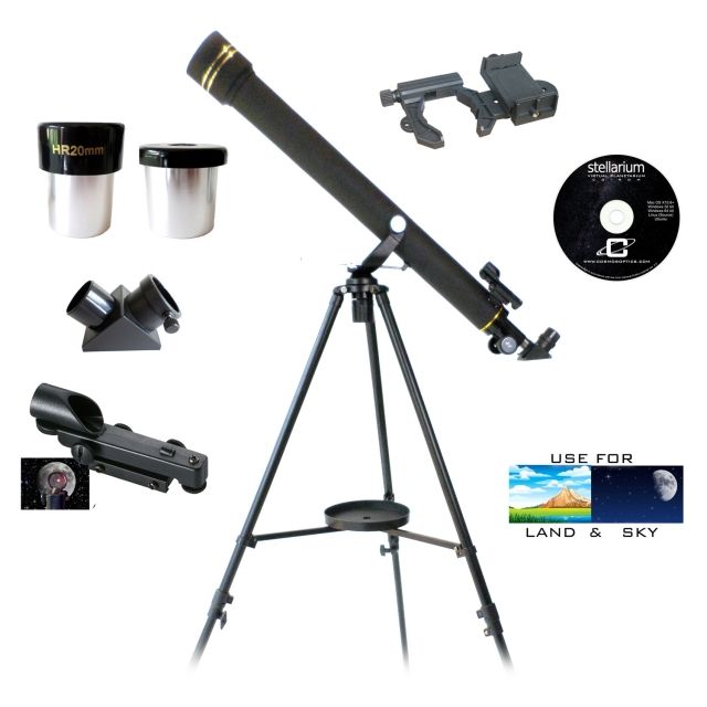 Galileo 700mm X 60mm Refractor Telescope and Smartphone Photo Adapter Kit Black