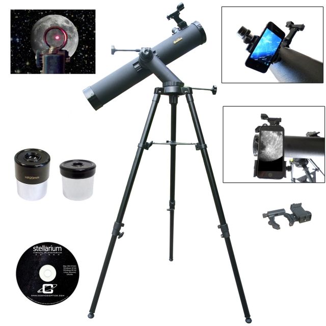 Galileo Astronomical Reflector Telescope and #G-SPA Smartphone Adapter Black