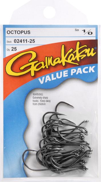 Gamakatsu Black Octopus Hook 25 Pack - #1/0 078216