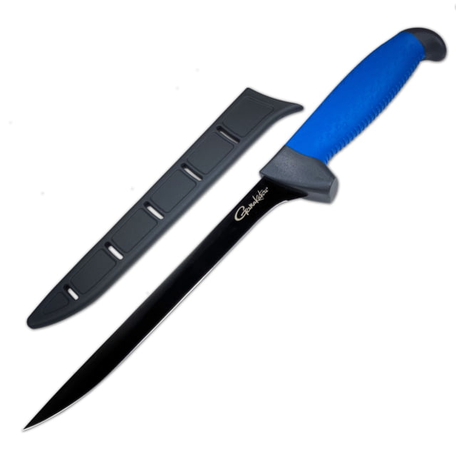 Gamakatsu Fillet Fillet Fixed Blade Knives 7.5 inch 420J2 Stainless Steel Trailing Point/Fillet Glass Filled Nylon Rubber Overmold Handle Grey