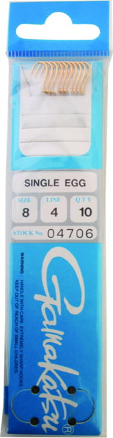 Gamakatsu 0 Snelled Single Egg Hook Needle Point Sliced Shank Baitholder Ringed Eye Gold Size 8 10 per Pack