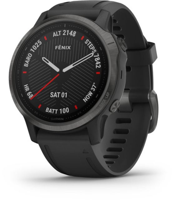 Garmin Fenix 6S Sapphire Multisport GPS Smartwatch Carbon Grey DLC w/Black Band