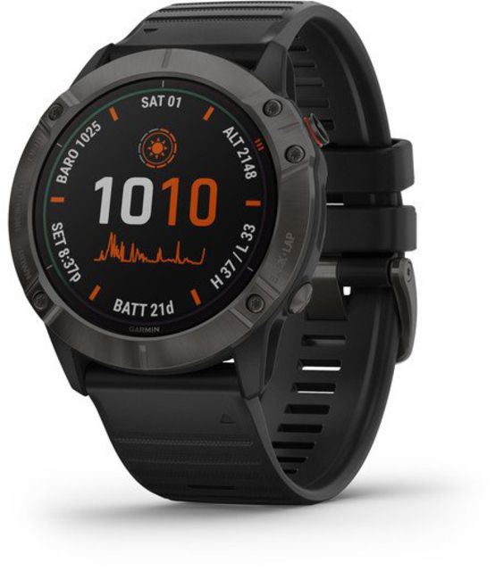 Garmin Fenix 6X Pro Solar Multisport GPS Smartwatch Ti Carbon Gray DLC w/Black Band
