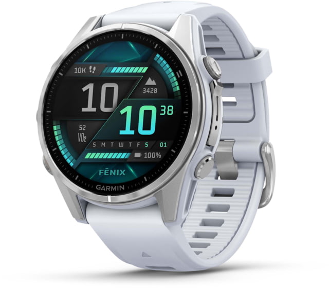 Garmin fenix 8 AMOLED 43mm GPS Watch Silver with Whitestone Silicone Band