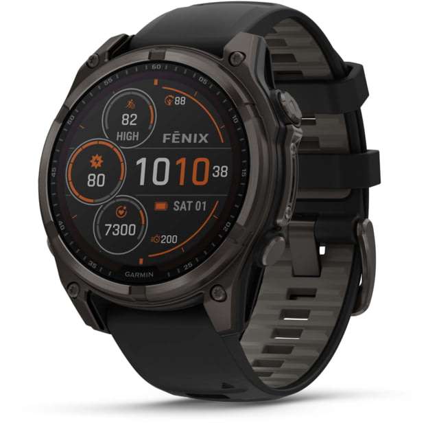 Garmin fenix 8 Solar 47mm GPS Watch Sapphire Carbon Gray DLC Titanium with Black/Pebble Gray Silicone