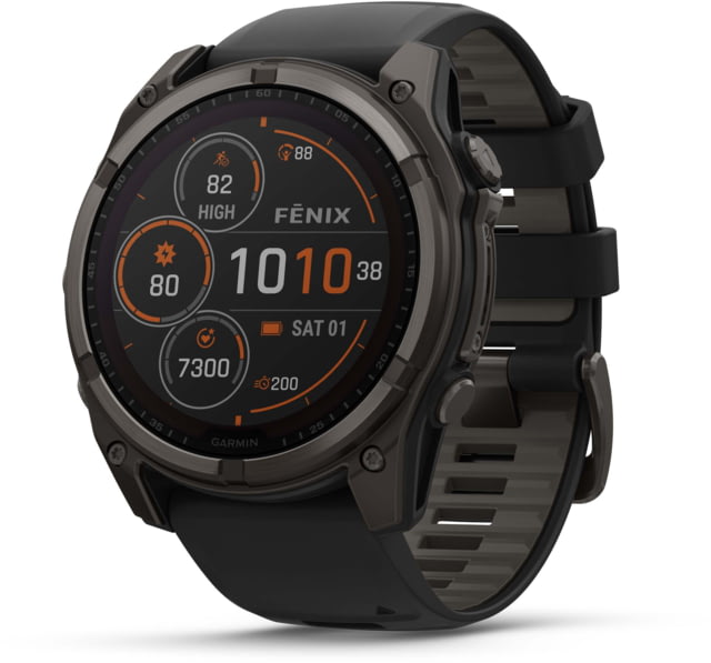 Garmin fenix 8 Solar 51mm GPS Watch Sapphire Carbon Gray DLC Titanium with Black/Pebble Gray Silicone