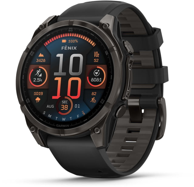 Garmin fenix 8 AMOLED 47mm GPS Watch Sapphire Carbon Gray DLC Titanium with Black/Pebble Gray Silicone