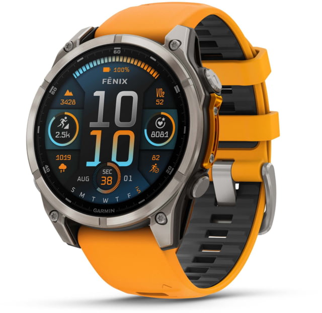 Garmin fenix 8 AMOLED 47mm GPS Watch Sapphire Titanium with Spark Orange/Graphite Silicone Band