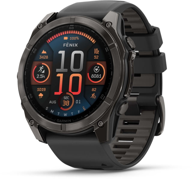 Garmin fenix 8 AMOLED 51mm GPS Watch Sapphire Carbon Gray DLC Titanium with Black/Pebble Gray Silicone