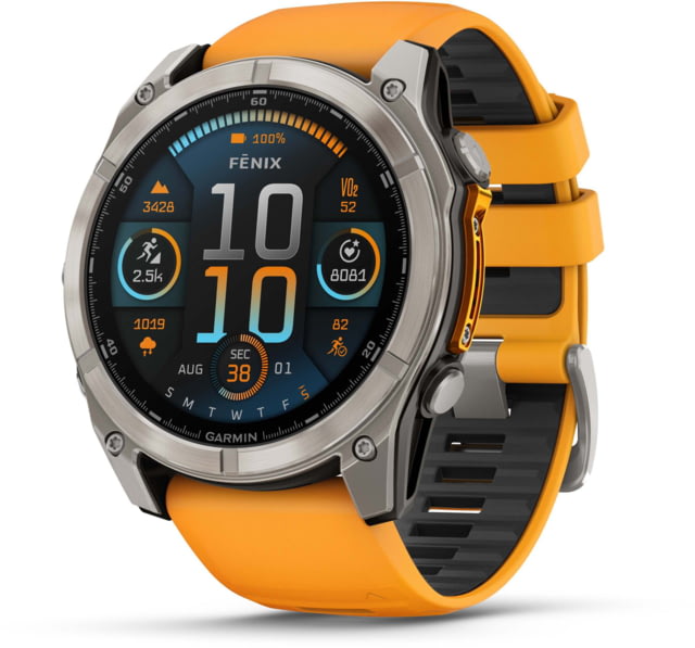 Garmin fenix 8 AMOLED 51mm GPS Watch Sapphire Titanium with Spark Orange/Graphite Silicone Band