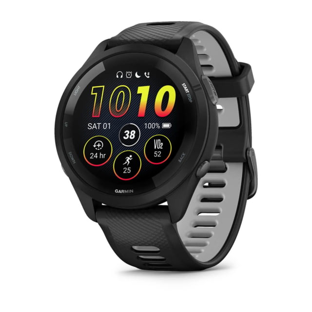 Garmin Forerunner 265 Watch Black Bezel and Case w/ Black/Powder Gray Silicone Band