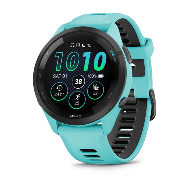 Garmin Forerunner 265 Watch Black Bezel w/ Aqua Case and Aqua/Black Silicone Band