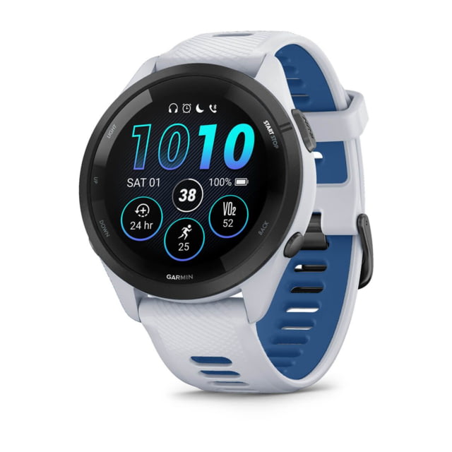 Garmin Forerunner 265 Watch Black Bezel w/ Whitestone Case and Whitestone/Tidal Blue Silicone Band