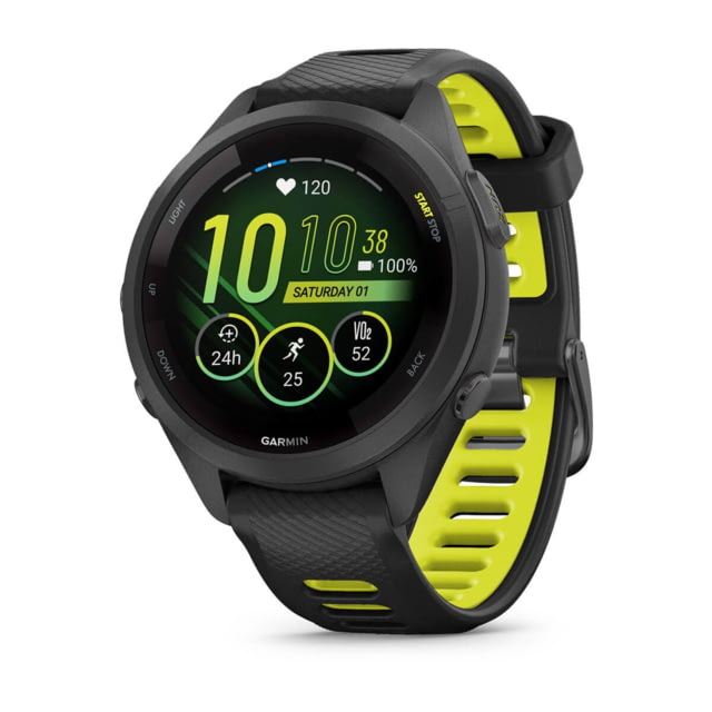 Garmin Forerunner 265S Watch Black Bezel and Case w/ Black/Amp Yellow Silicone Band