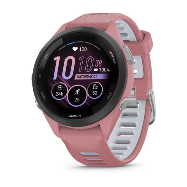 Garmin Forerunner 265S Watch Black Bezel w/ Light Pink Case and Light Pink/Powder Gray Silicone Band