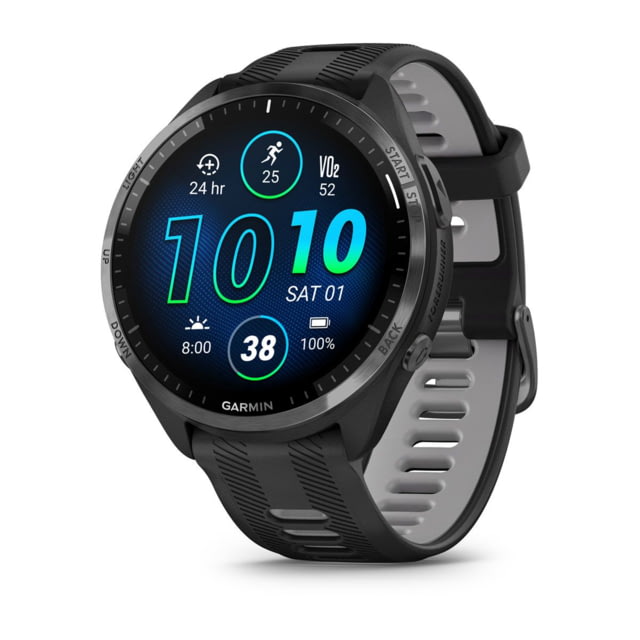Garmin Forerunner 965 Watch Carbon Gray DLC Titanium Bezel w/ Black Case and Black/Powder Gray Silicone Band