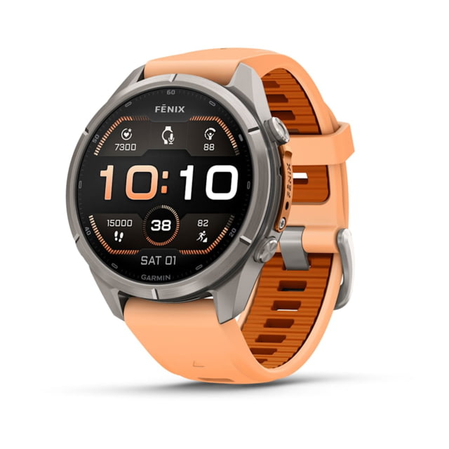 Garmin Fenix 9 Pro Watch 43mm Case Diameter Titanium Bezel Shell Pink/Autumn Orange Silicone Band