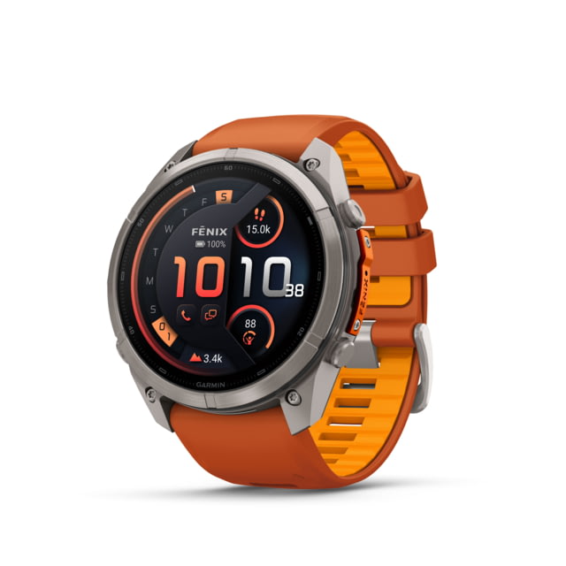 Garmin Fenix 9 Pro Watch 51mm Case Diameter Titanium Bezel Autumn Orange/Spark Orange Silicone Band