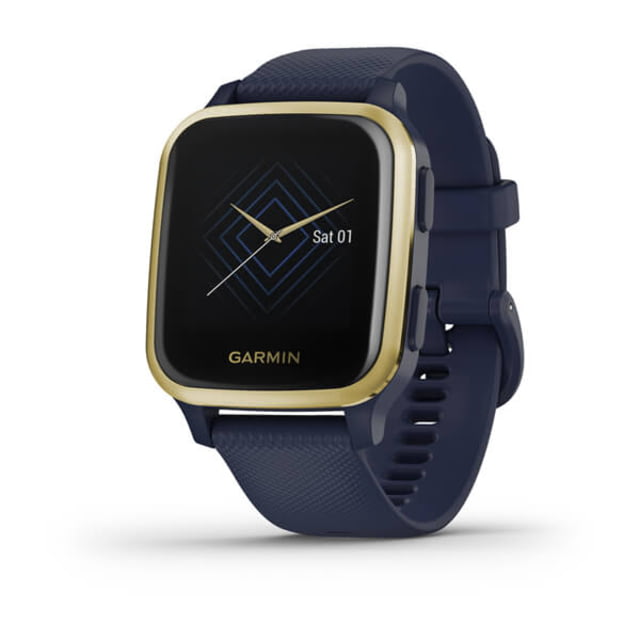 Garmin Venu SQ GPS Smartwatch – Music Edition Light Gold Aluminum Bezel with Navy Case and Silicone Band