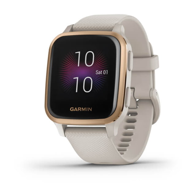 Garmin Venu SQ GPS Smartwatch – Music Edition Rose Gold Aluminum Bezel with Light Sand Case and Silicone Band