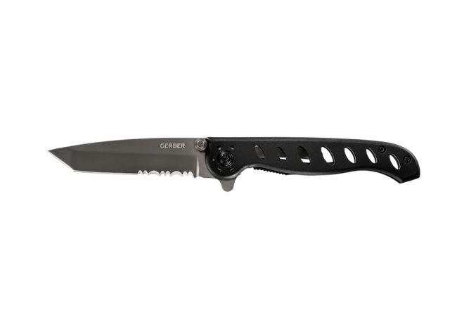 Gerber EVO Mid Tactical 3.12in Folding Knife Tanto Serrated Aluminum Grey/Black Handle