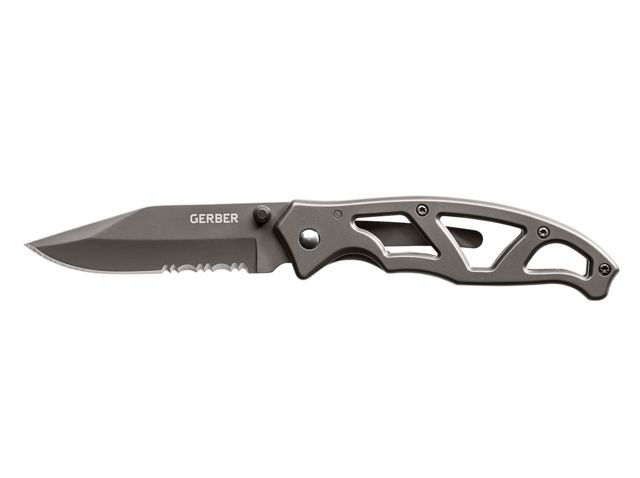 Gerber Paraframe I Folding Knife - Serrated 3in High Carbon Stainless Blade Ti-Grey