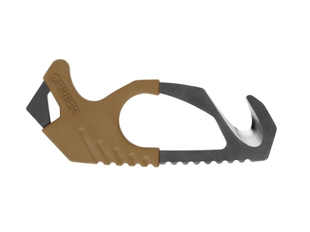 Gerber Strap Cutter Fixed Blade Knife 420HC Stainless Steel Coyote Brown Handle