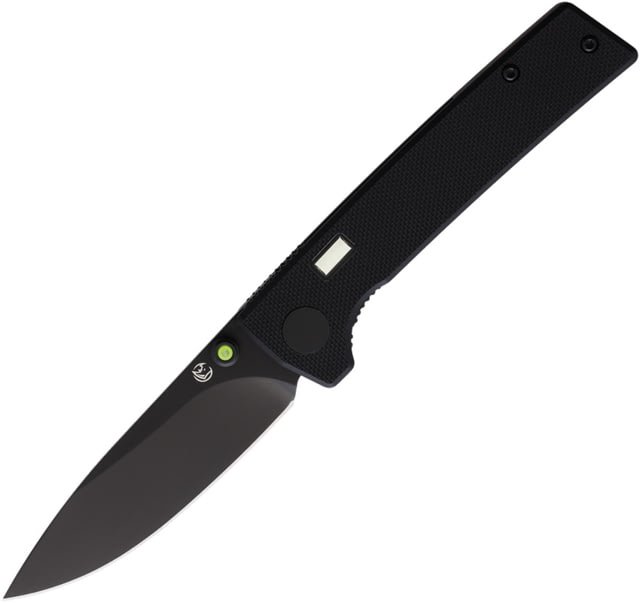 Glow Rhino Fermi Folding Knife 4in Closed 3in Black PVD Coated D2 Tool Steel Blade Black G10 Handle w/ Green/Tritium Handle Inlay