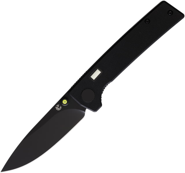 Glow Rhino Fermi Folding Knife 4in Closed 3in Black PVD Coated D2 Tool Steel Blade Black G10 Handle w/ Yellow/Green Tritium Handle Inlay