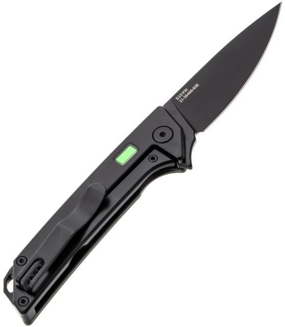 Glow Rhino Reactor EDC 2.9in Knife Black PVD Titanium Scales with Black PVD S35VN Blade and Green Tritium Drop Point