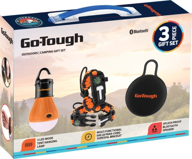 Go-Tough 3 Piece Camping Gift Set - Splashroof Wireless Speaker Watch 3 Led Mode Tent Lamp Multicolor Small