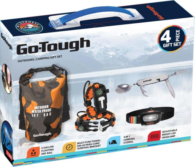 Go-Tough 4 Piece Camping Gift Set - Drybag Para Cord Headlamp Fork/Spoon/Knife Multicolor Small