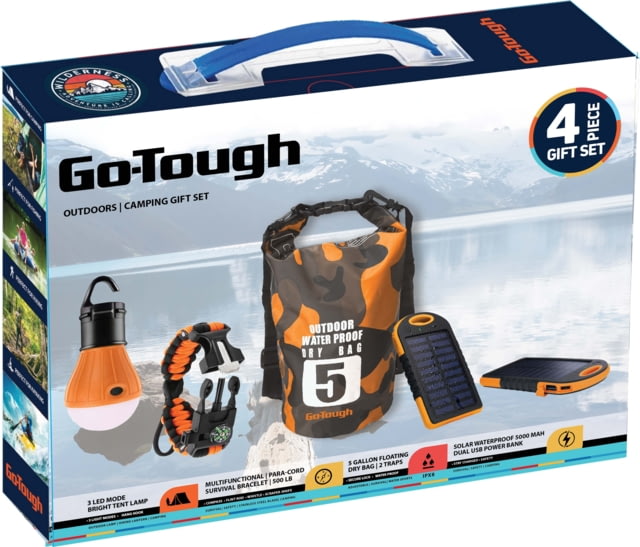 Go-Tough 4 Piece Camping Gift Set - Powerbank Drybag Tent Lamp Paracord Watch Multicolor Small